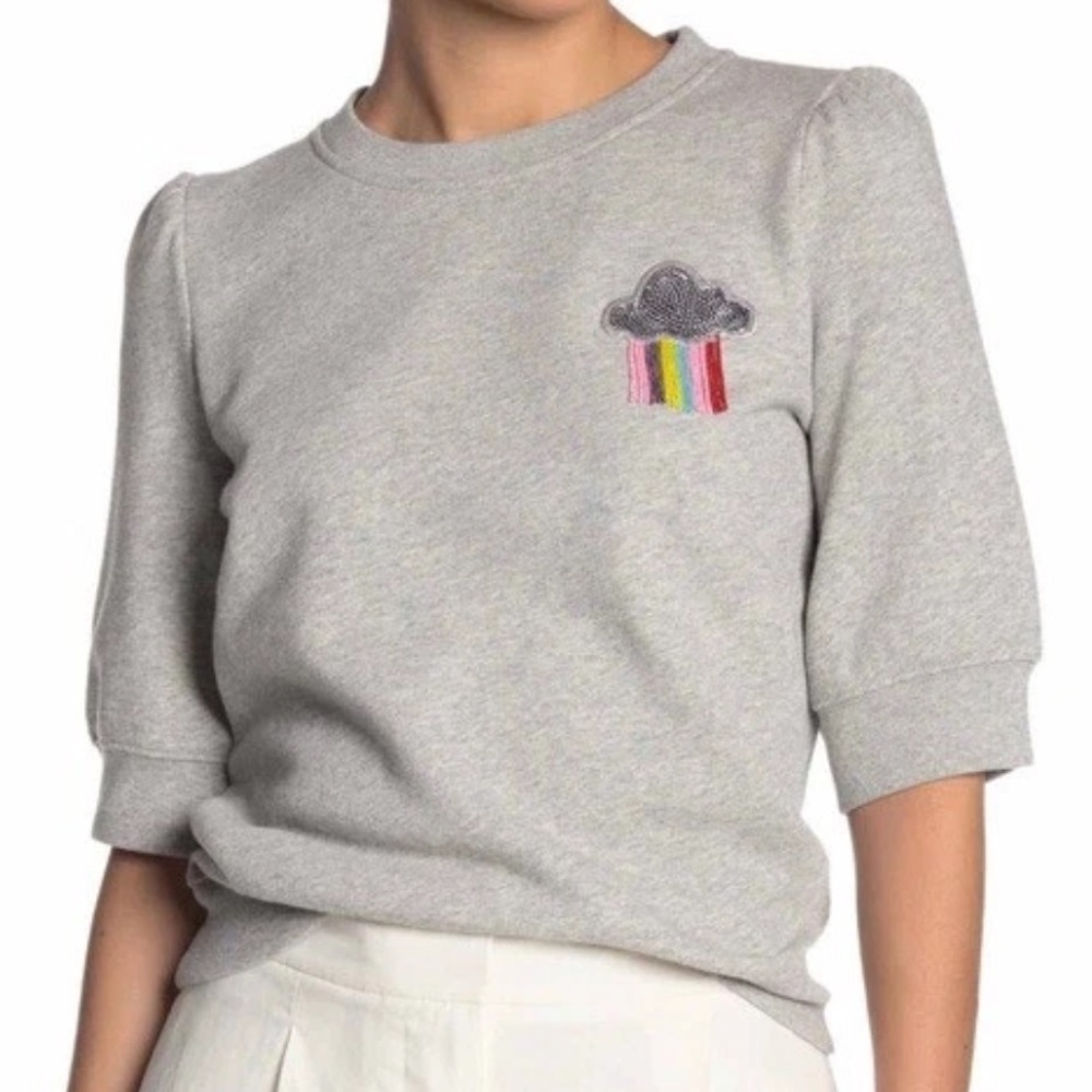 Kate Spade Rain or Shine Short Sleeve Pullover Sweatshirt with Beads Small